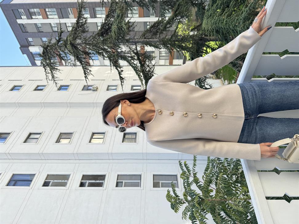 Vizon Düğmeli Triko Hırka