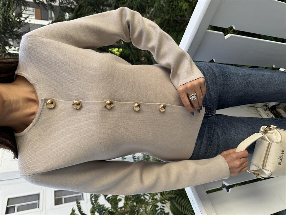 Vizon Düğmeli Triko Hırka