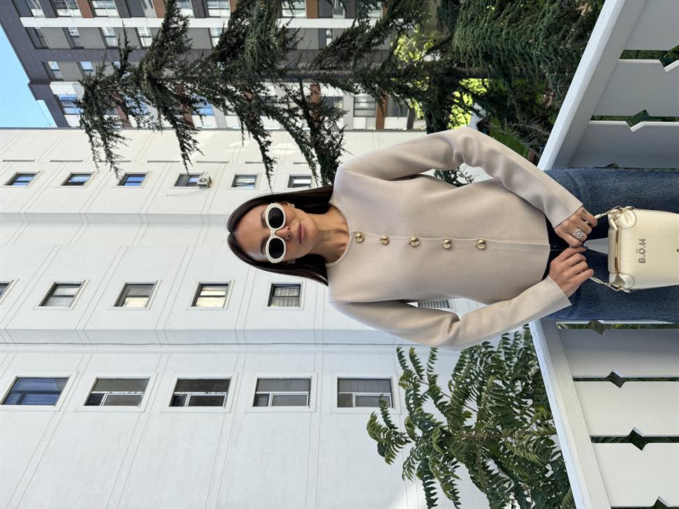 Vizon Düğmeli Triko Hırka