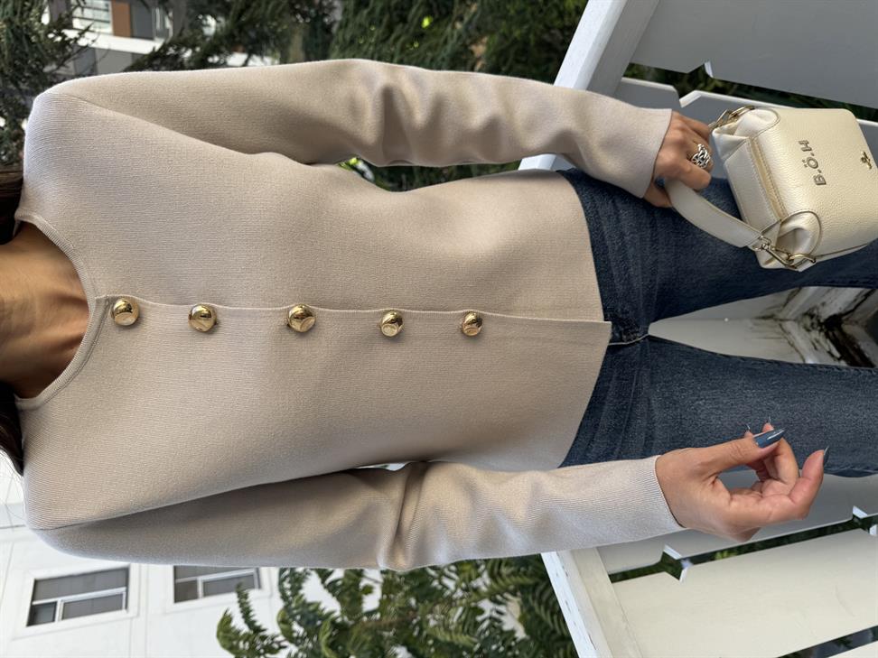 Vizon Düğmeli Triko Hırka