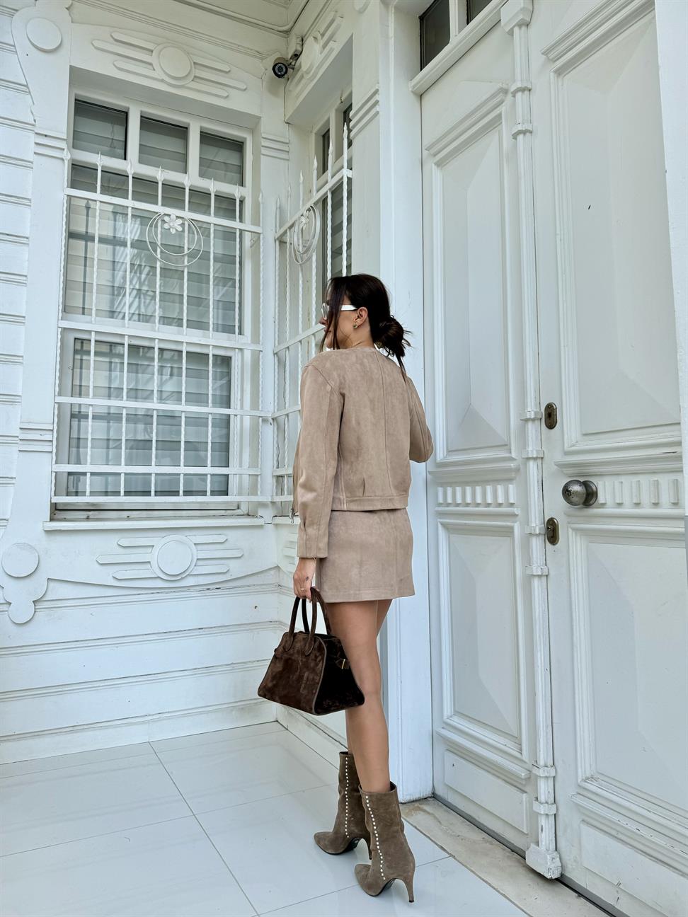 Vizon Süet Etek Ceket Takım