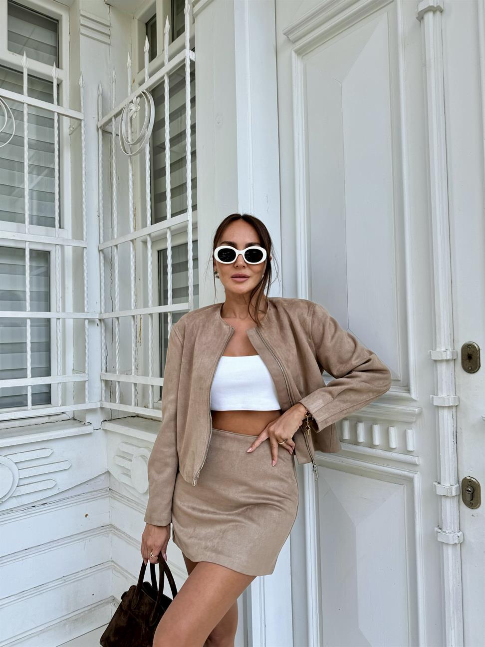 Vizon Süet Etek Ceket Takım