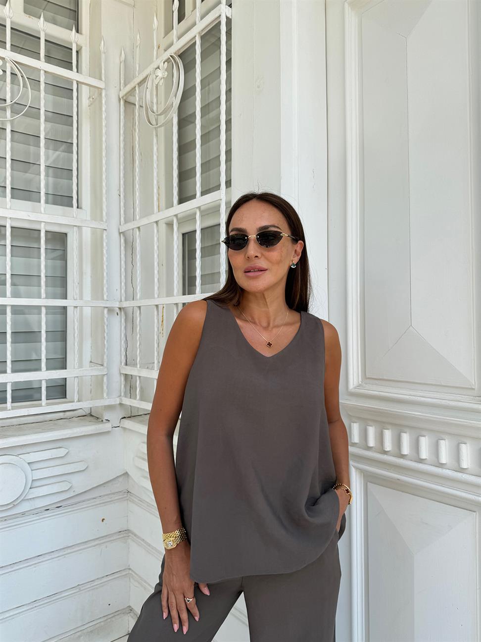 Vizon V Yaka Modal Pantolon Takım