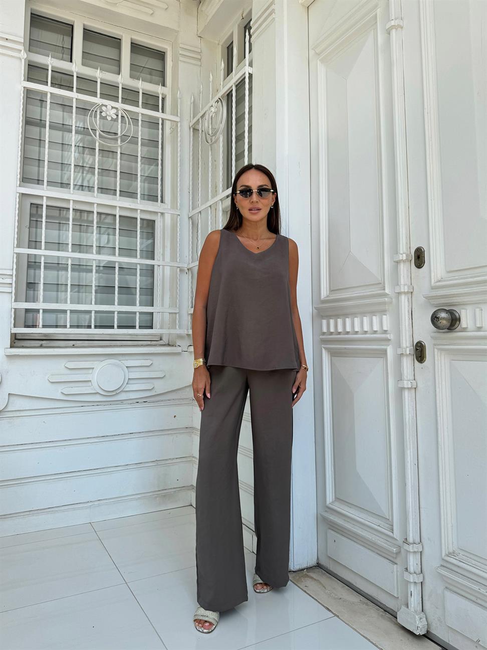 Vizon V Yaka Modal Pantolon Takım