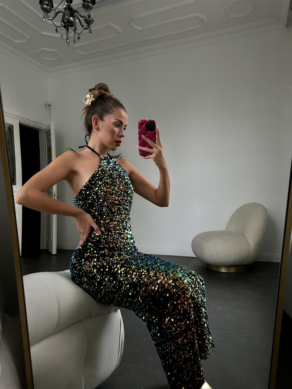 Yeşil Bağcıklı Pul Elbise