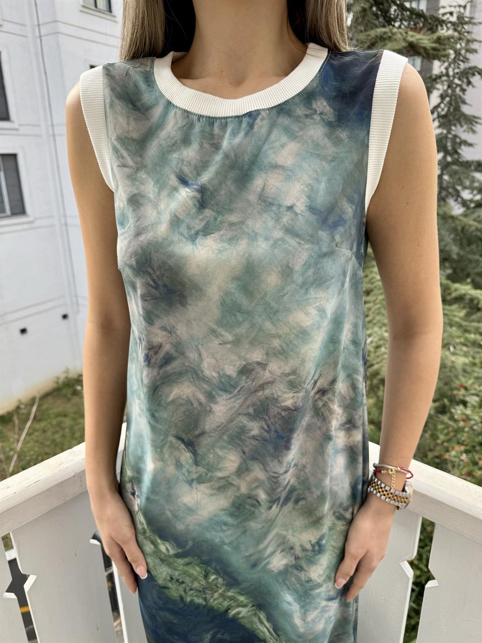 Yeşil Batik Desen Elbise