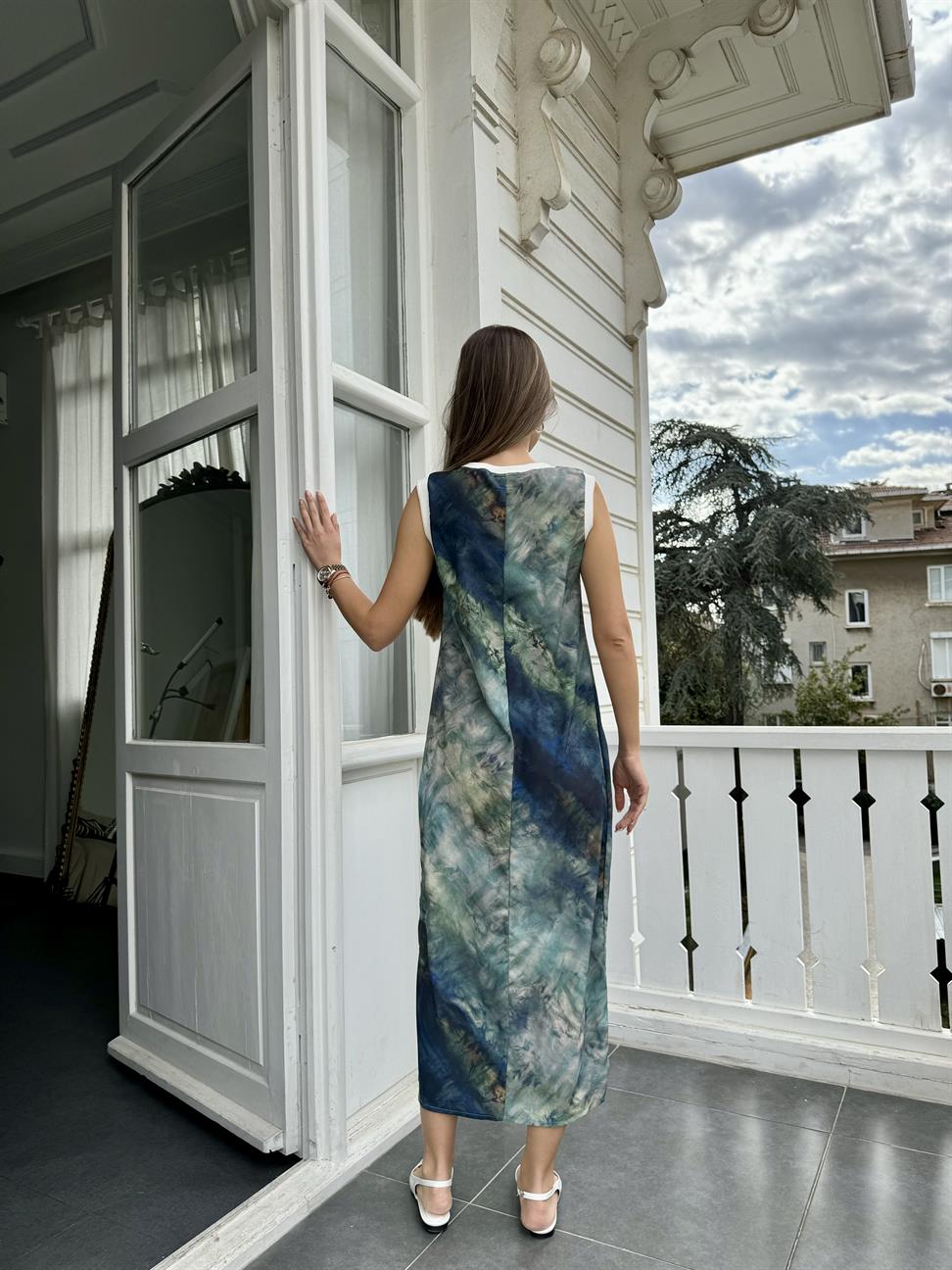 Yeşil Batik Desen Elbise