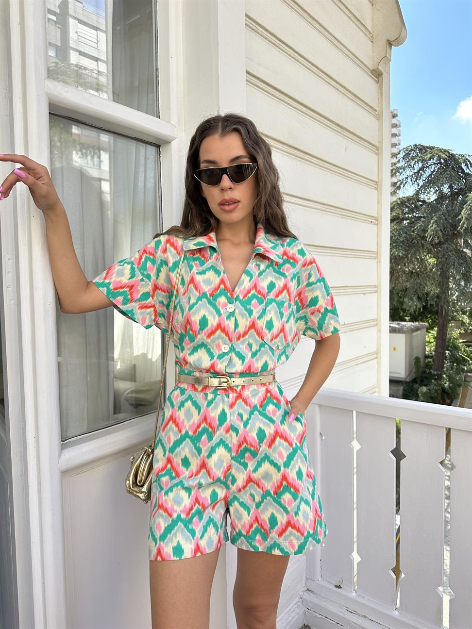 Yeşil Gabardin Şortlu Elbise