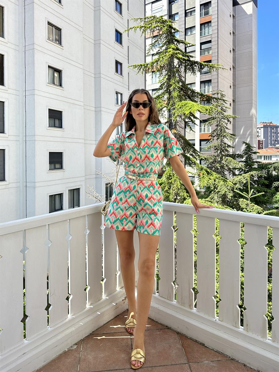 Yeşil Gabardin Şortlu Elbise