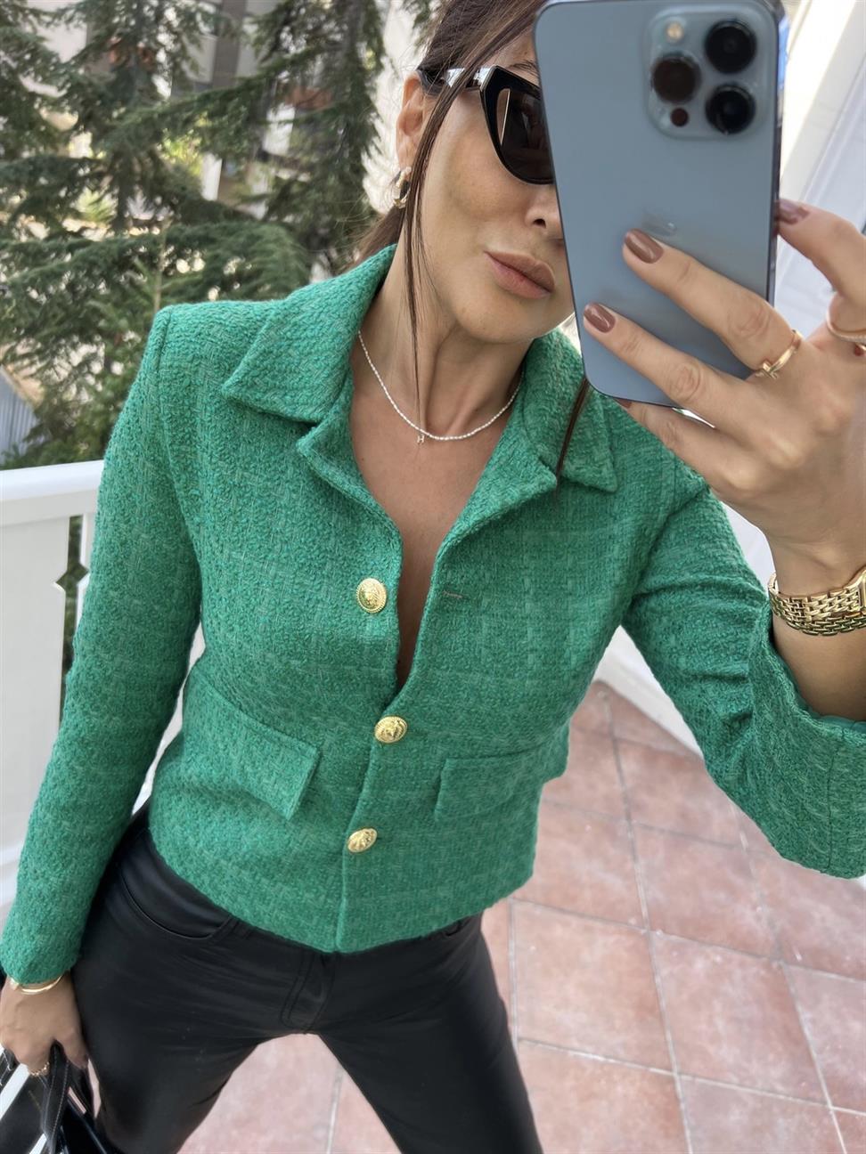 Yeşil Kisa Blazer Ceket