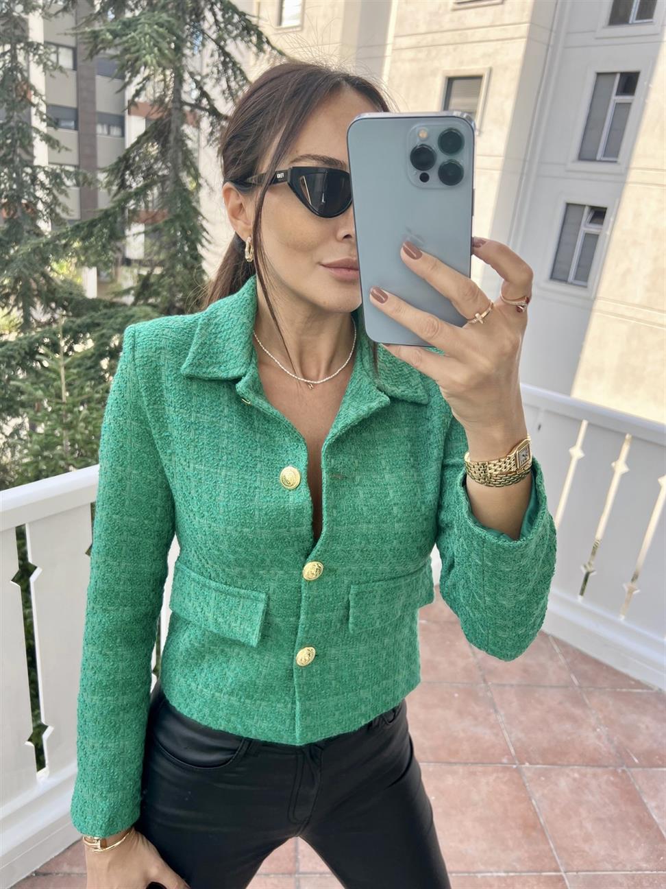 Yeşil Kisa Blazer Ceket