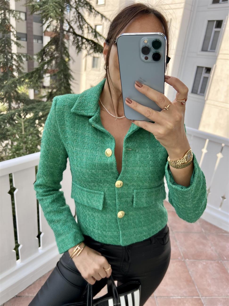 Yeşil Kisa Blazer Ceket