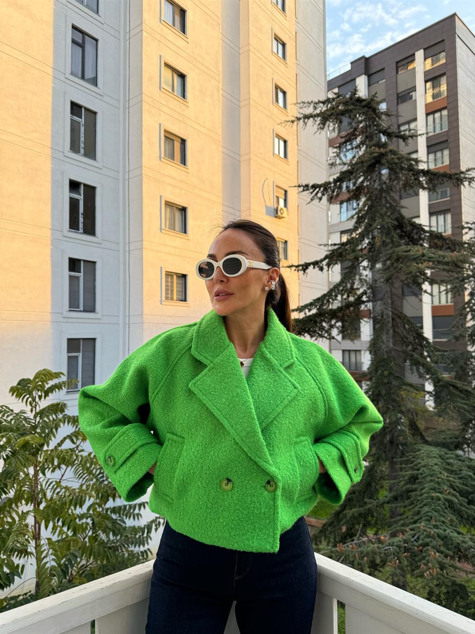 Yeşil Kısa Buklet Ceket