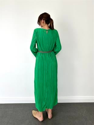 Yeşil Pilise Midi Boy Kadın Elbise