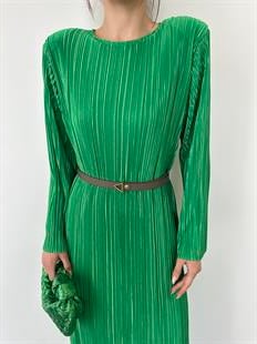 Yeşil Pilise Midi Boy Kadın Elbise