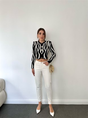 Zebra Desen Vatkalı Kısa Hırka Siyah