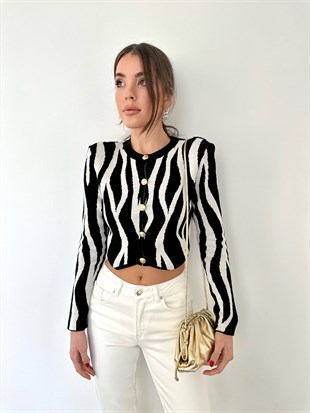 Zebra Desen Vatkalı Kısa Hırka Siyah