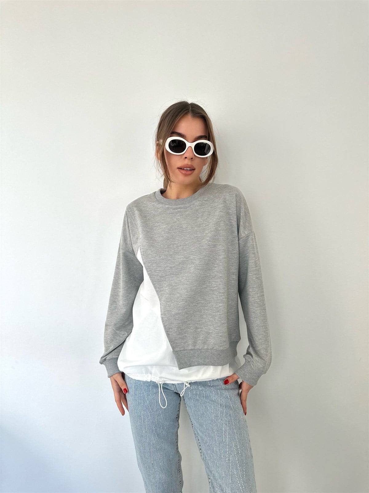   Asimetrik Gri-Beyaz Sweat
