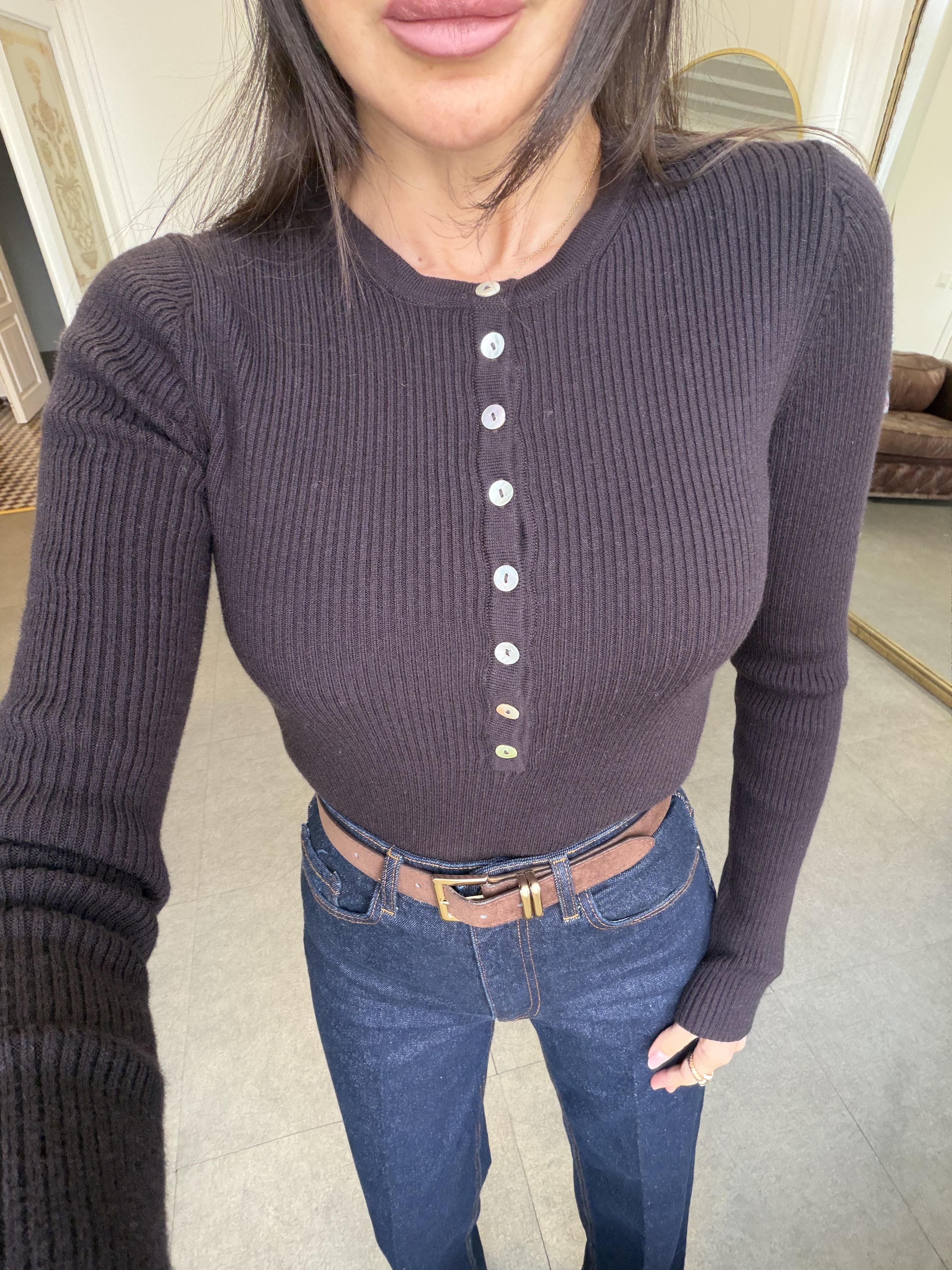 Acı Kahve Bisiklet Yaka Yünlü Düğmeli Triko Kazak