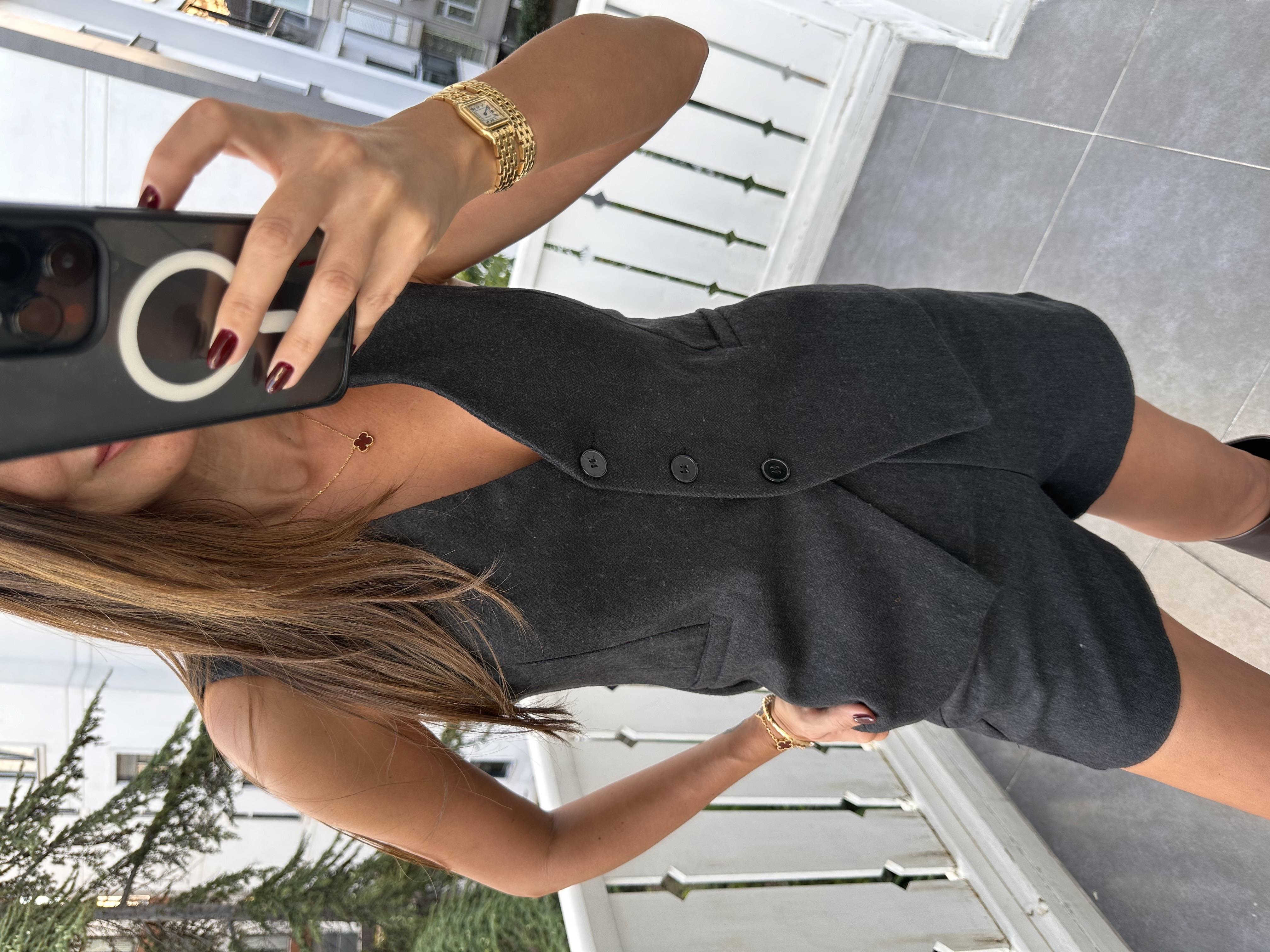 Antrasit Kırçıllı Kaşe Yelek Takım