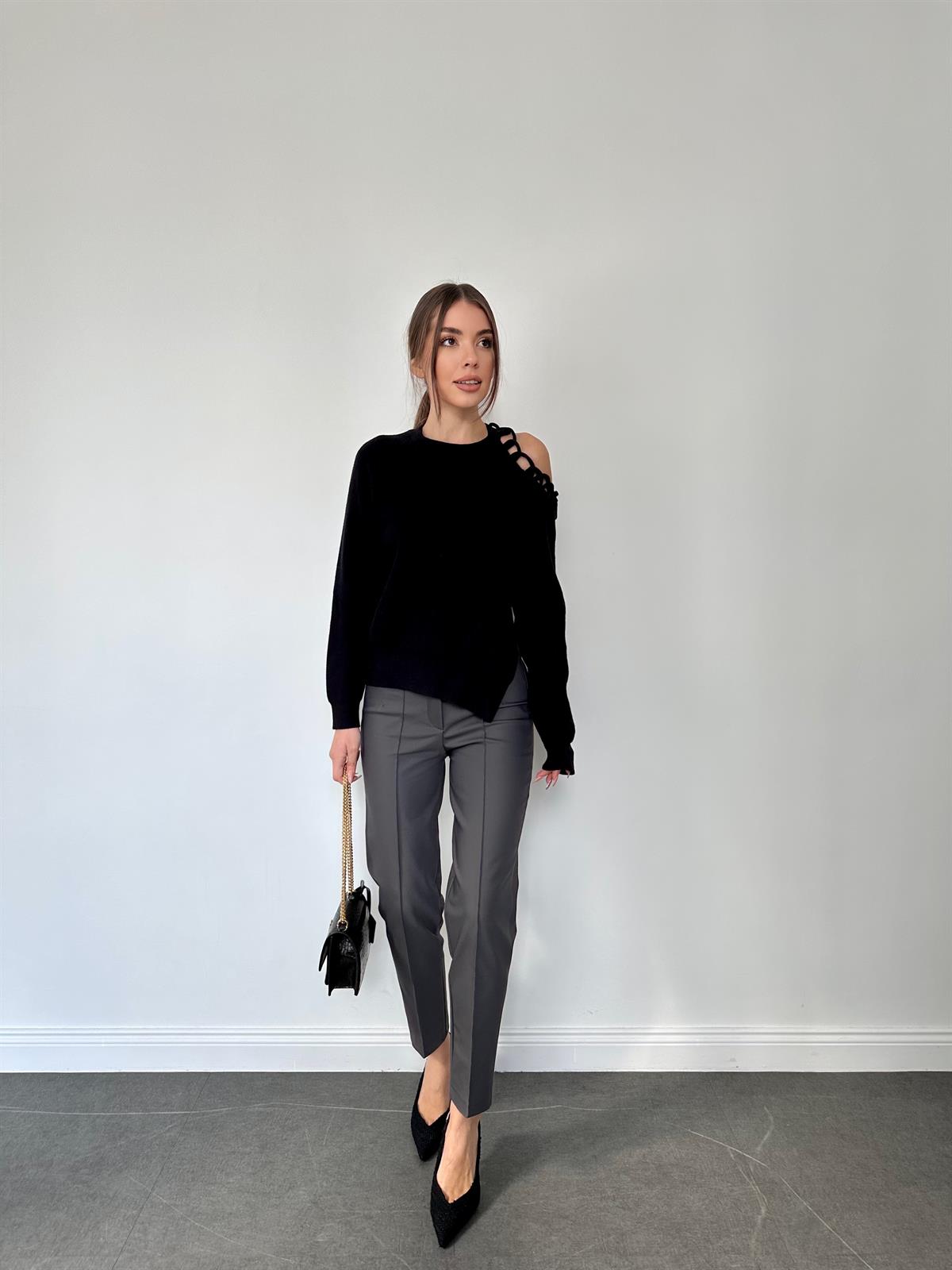 Antrasit Önü Dikişli Kumaş Pantolon