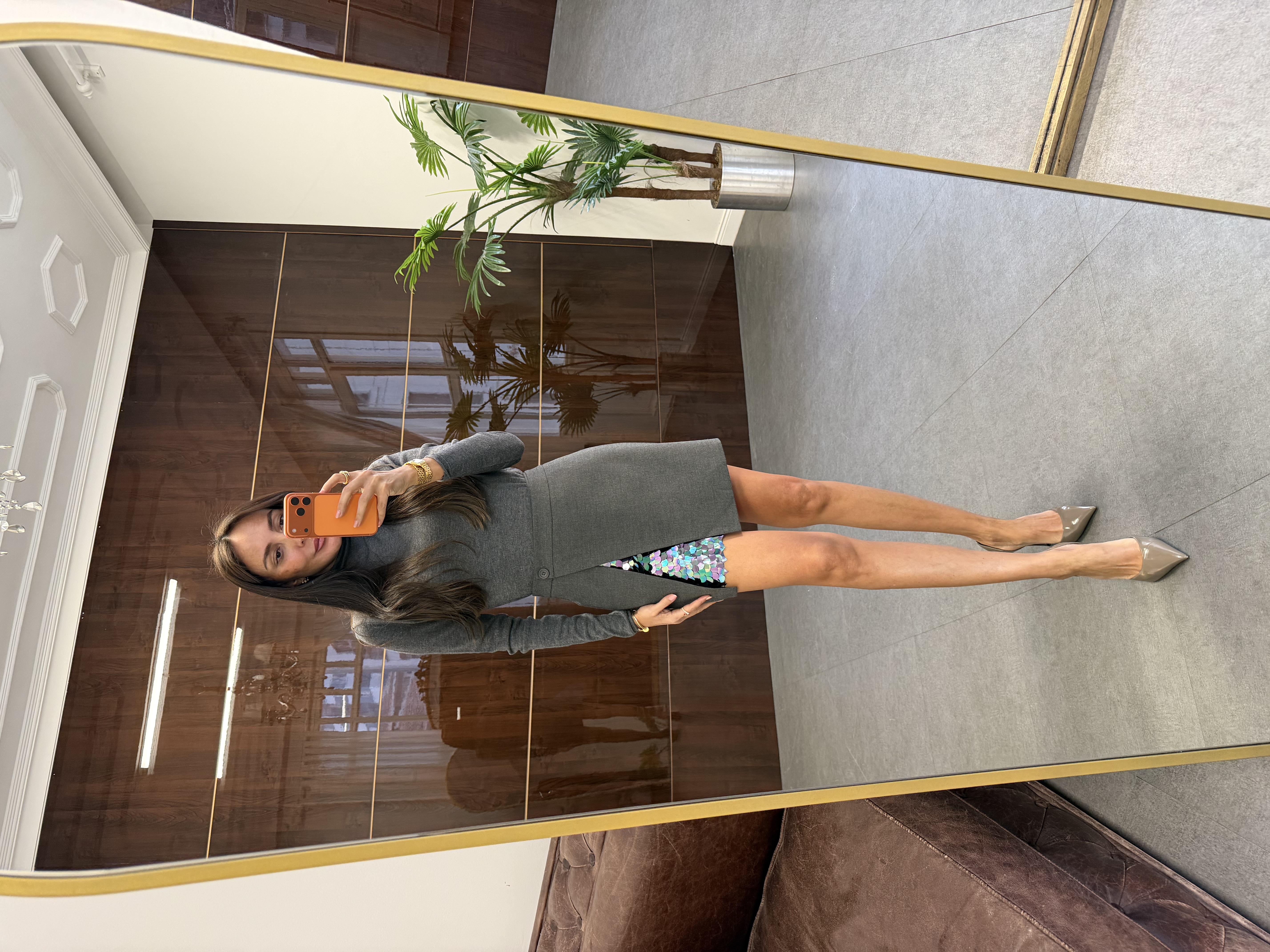 Antrasit Payet Detaylı Mini Etek