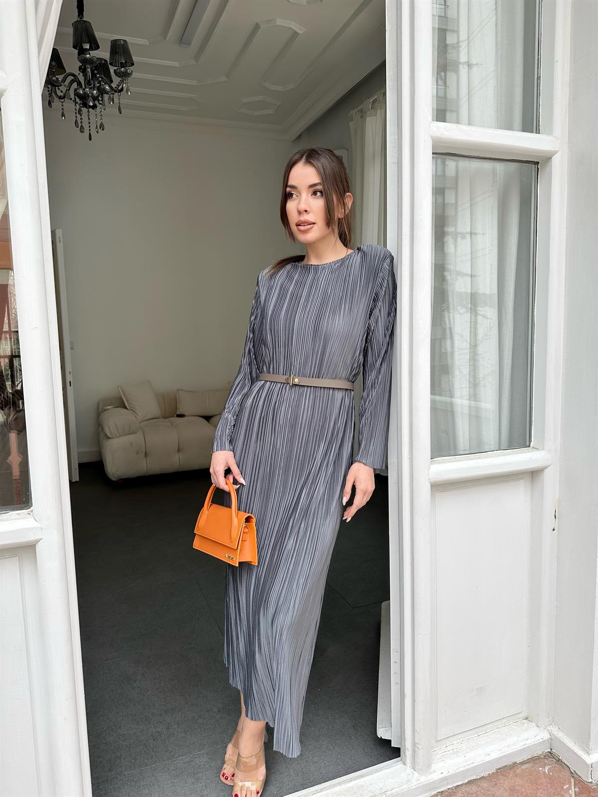 Antrasit  Pilise Midi Boy Kadın Elbise