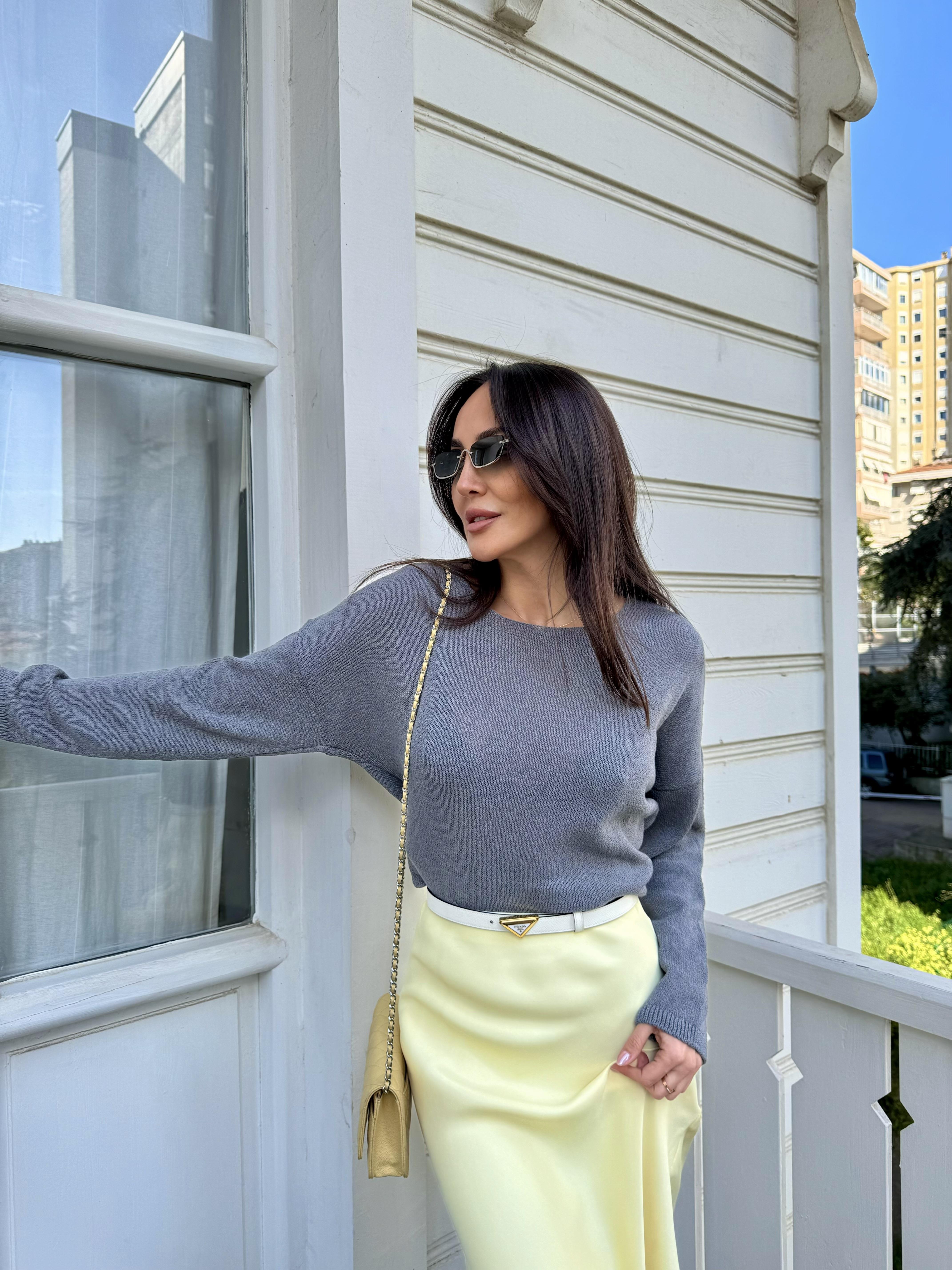 Antrasit Uzun Kollu Düz Kazak