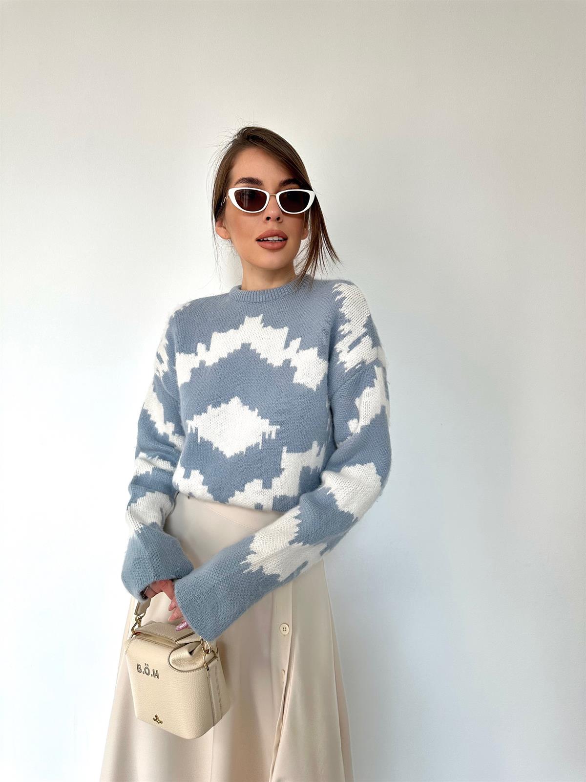 Bebe Mavisi  Desenli Kırçıllı Kazak