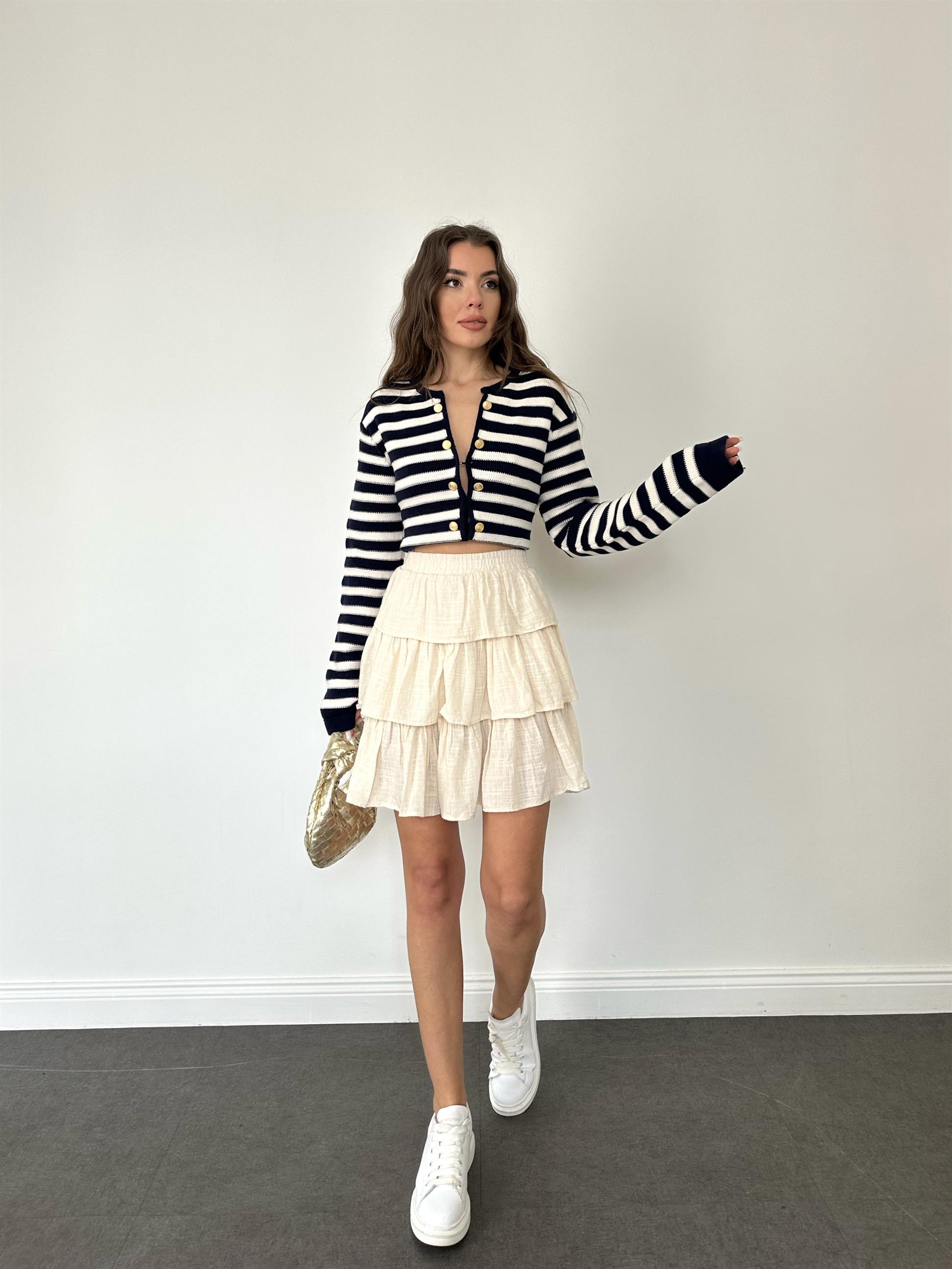 Bej Keten Fırfırlı Etek