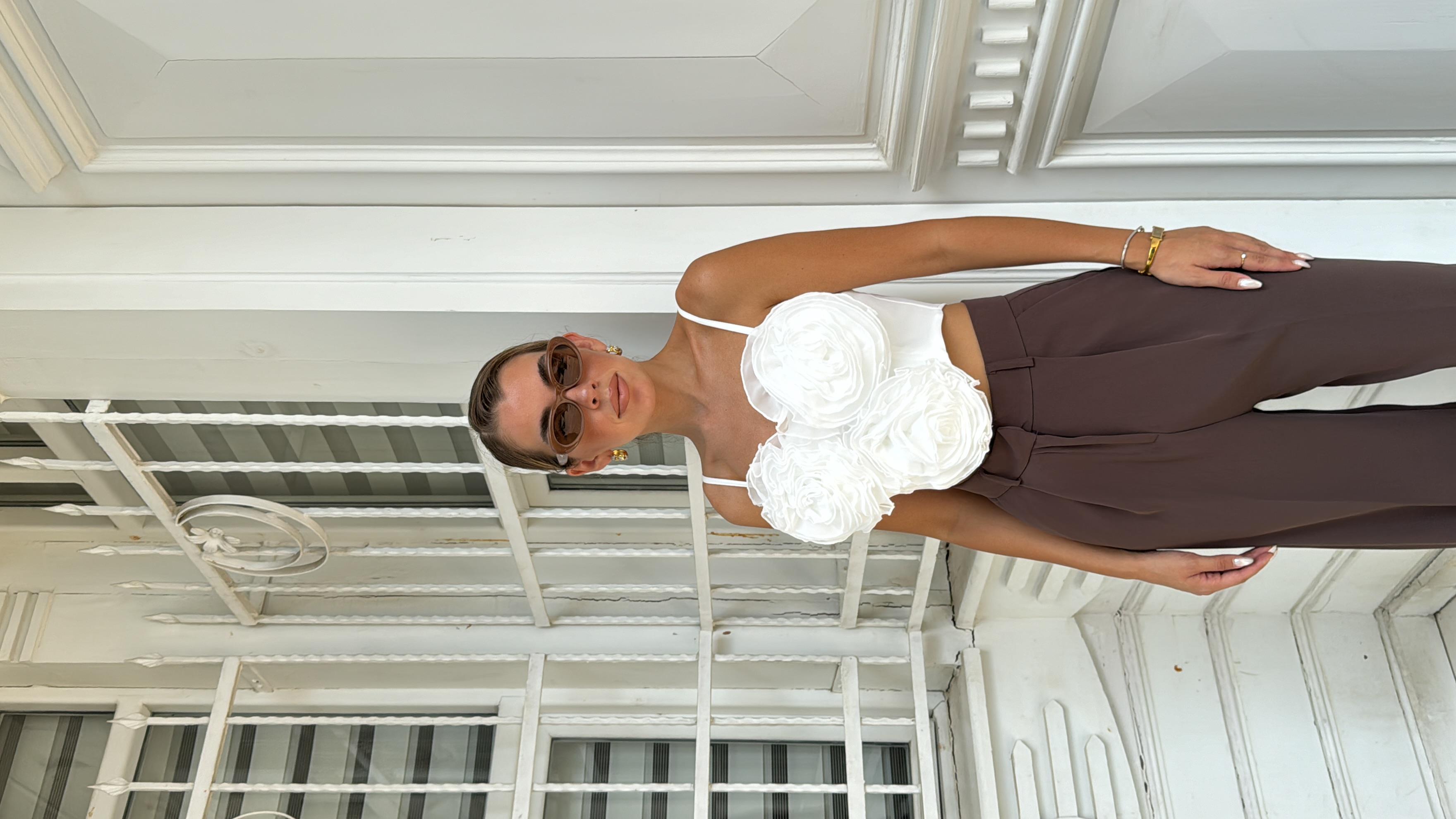 Beyaz İp Askılı Tasarım Bluz