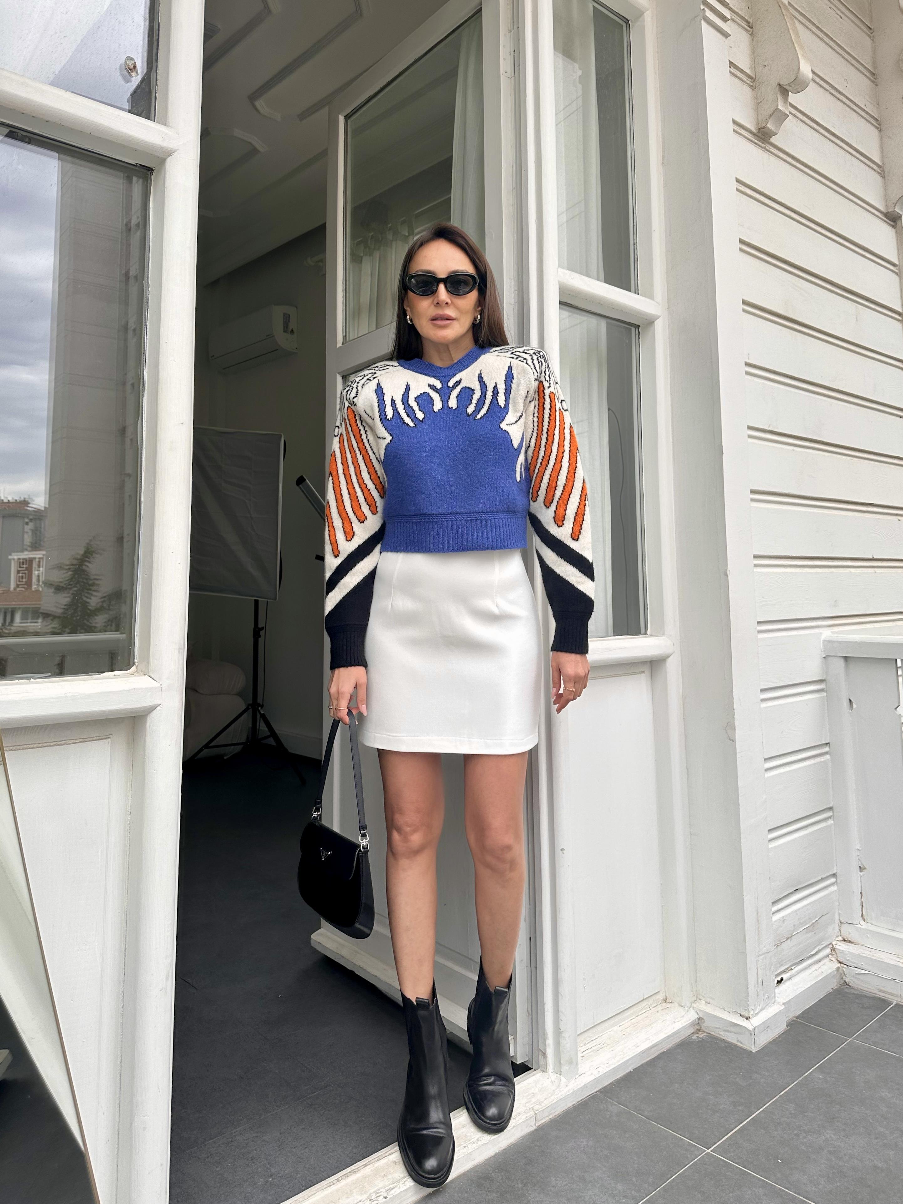 Beyaz Kumaş Mini Etek