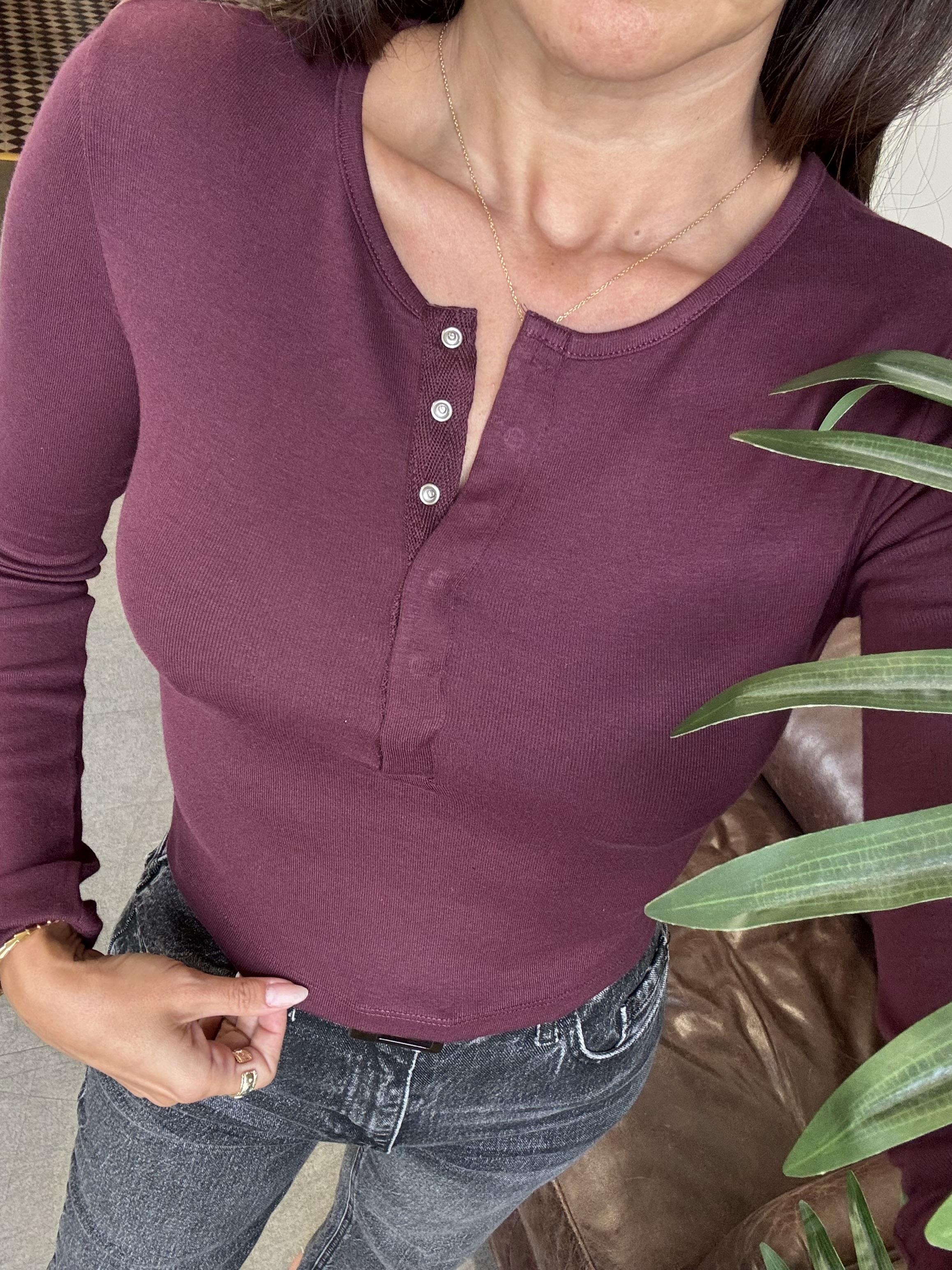 Bordo Uzun Kollu Çıtçıt  Düğmeli Top