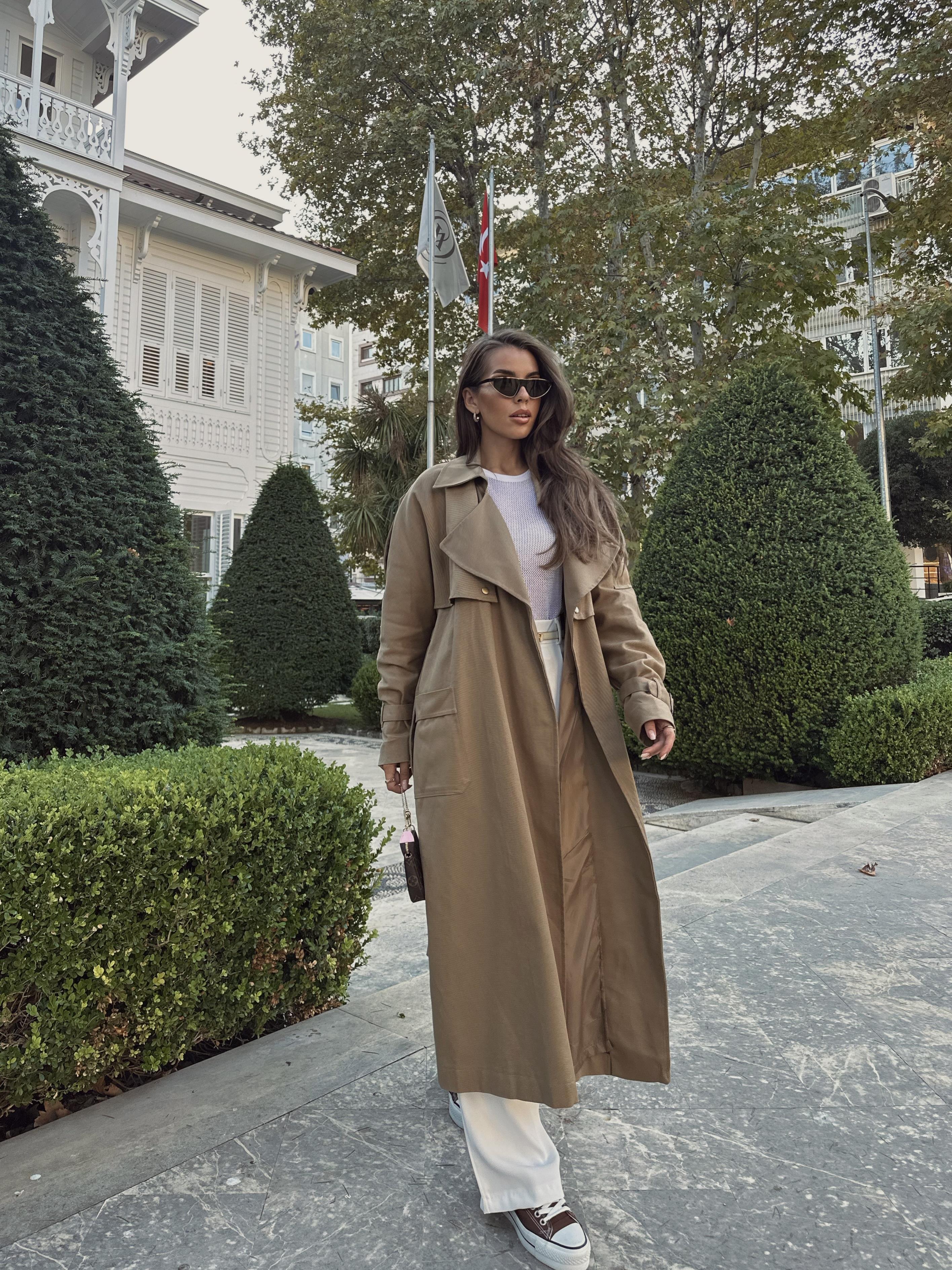 Camel Çıtçıtlı Kemerli Trençkot