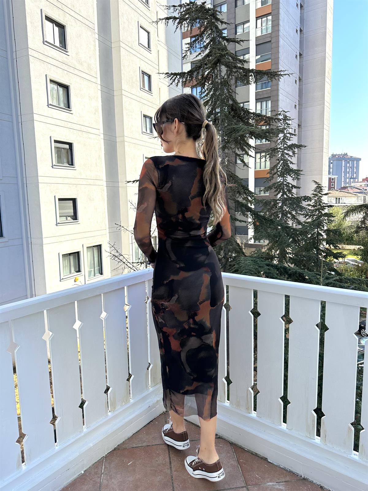 Desenli Batik Desen Astarlı Uzun Elbise · 8