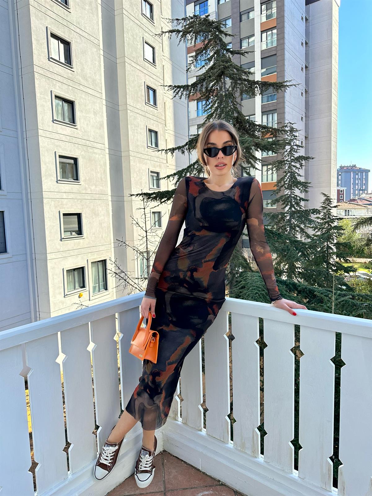 Desenli Batik Desen Astarlı Uzun Elbise · 9