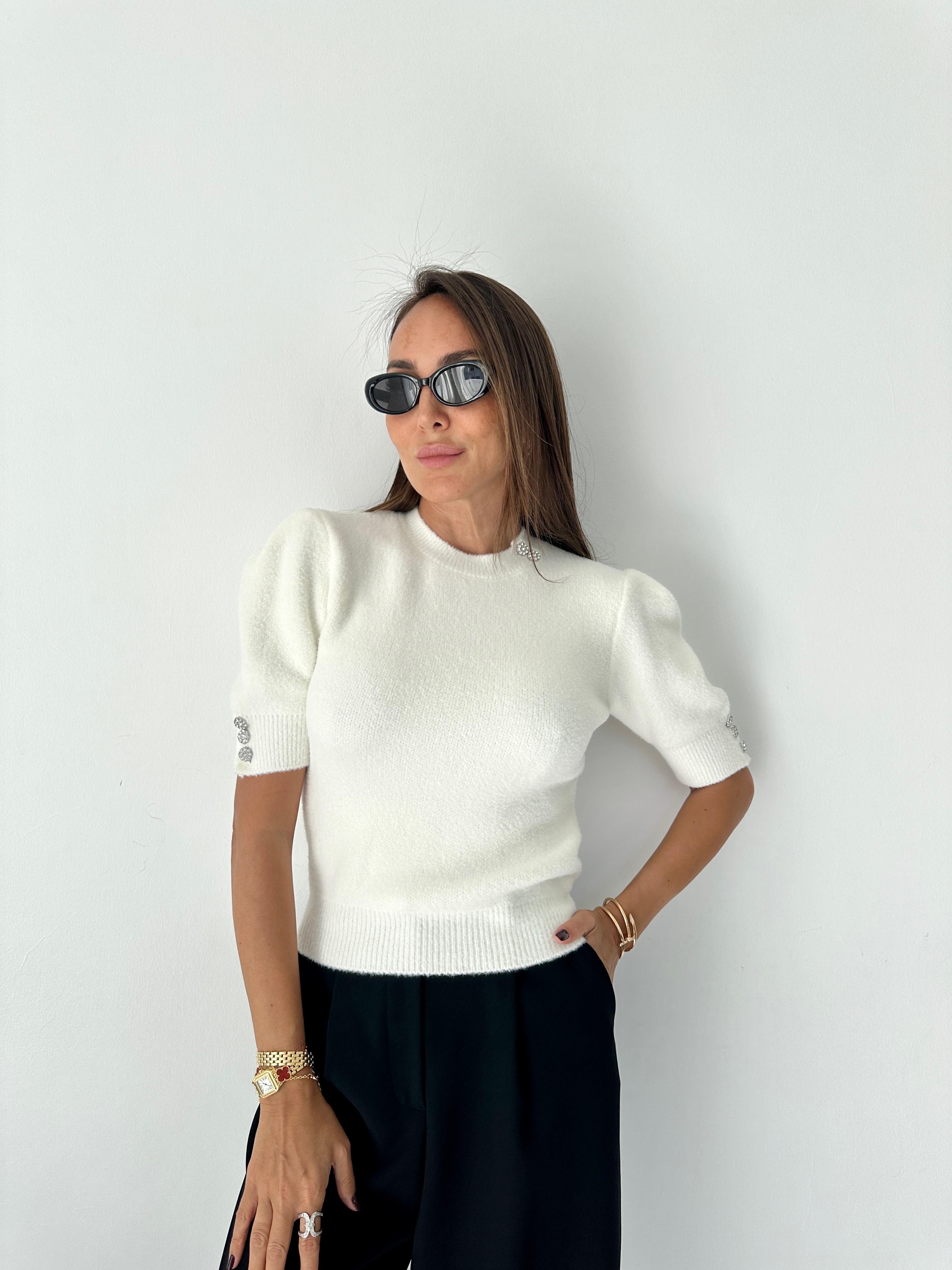 Ekru Bisiklet Yaka Kısa Kol Kazak