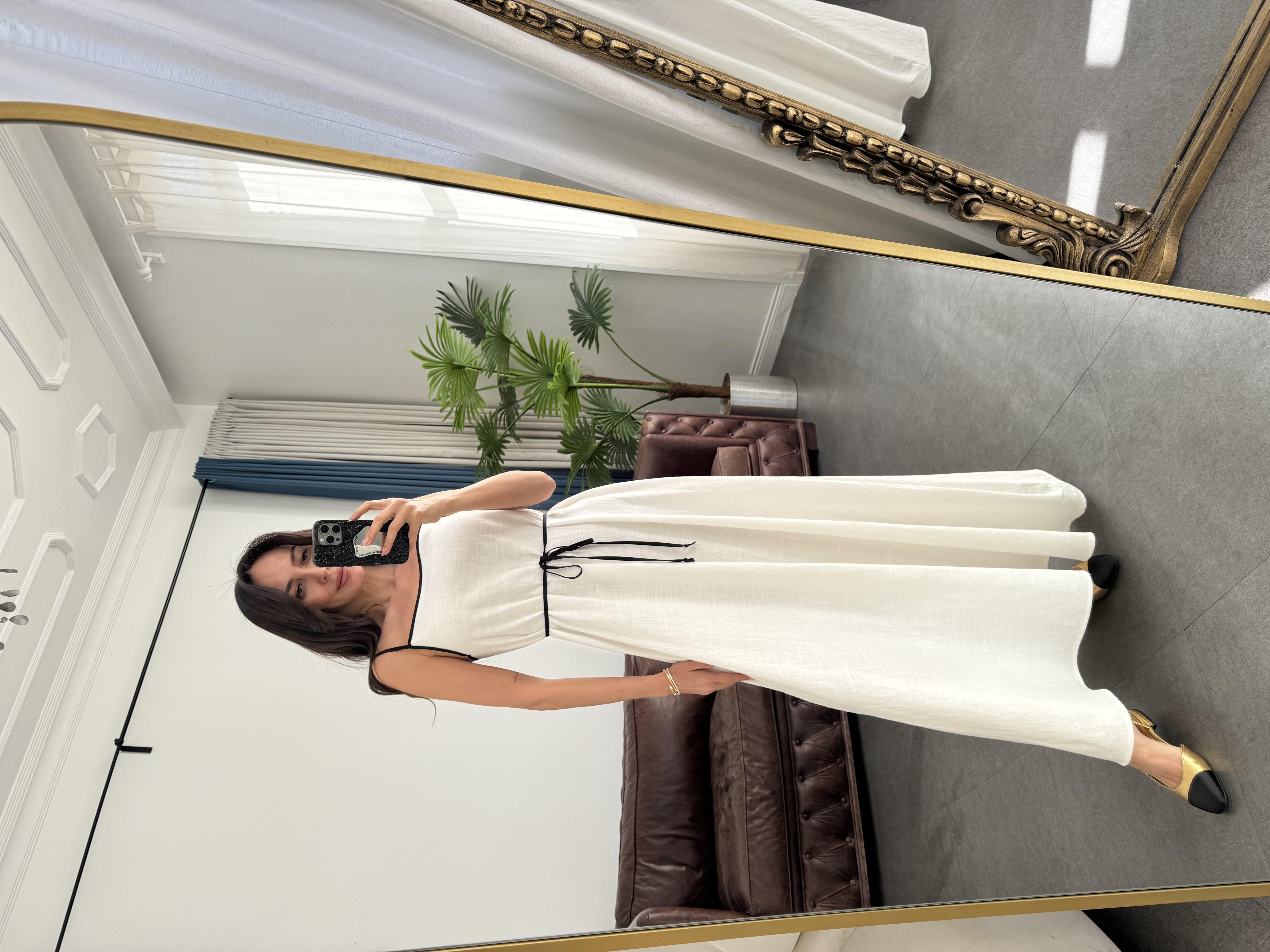 Ekru Biyeli Müslin Elbise