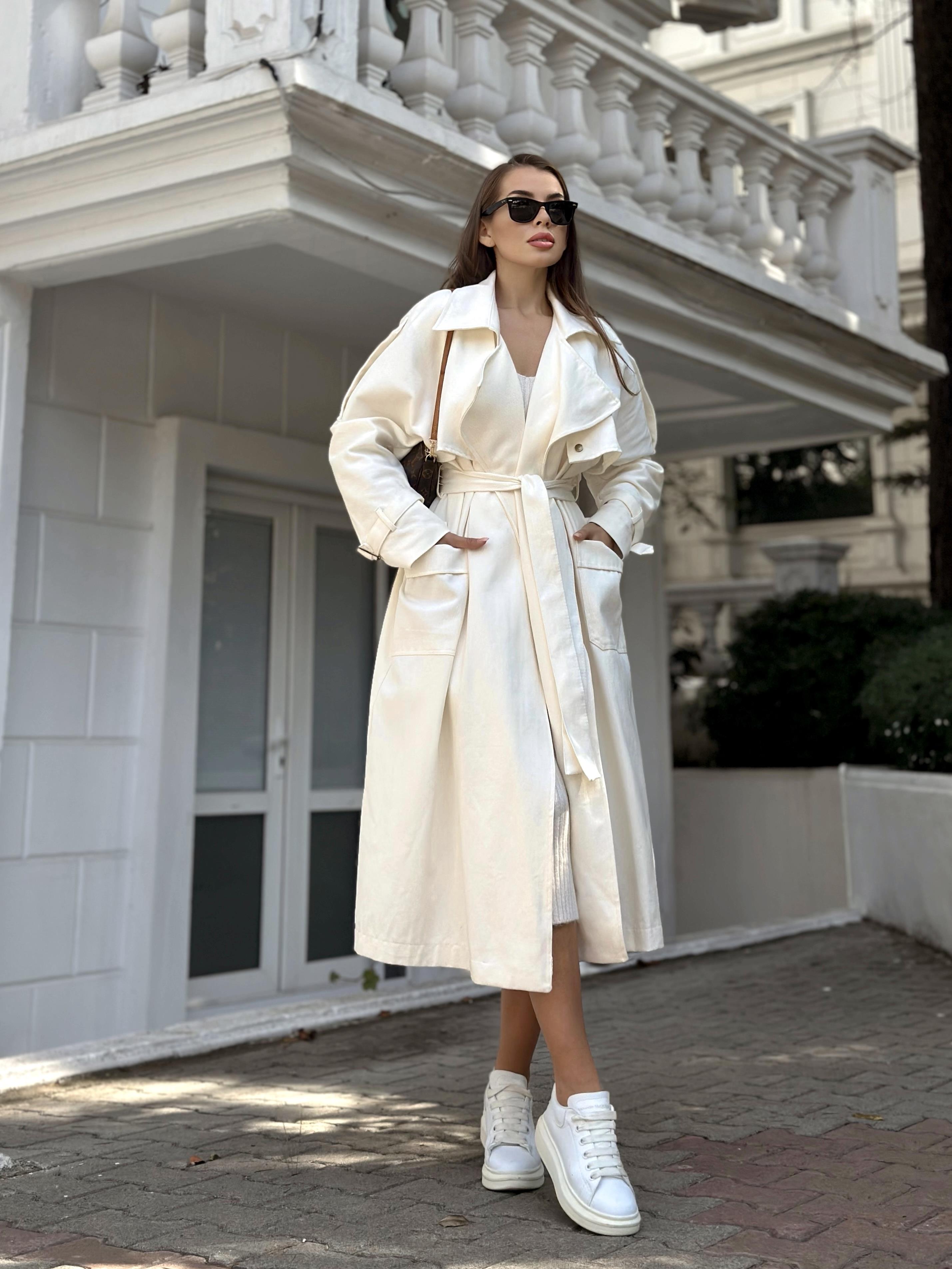 Ekru Çıtçıtlı Kemerli Trençkot