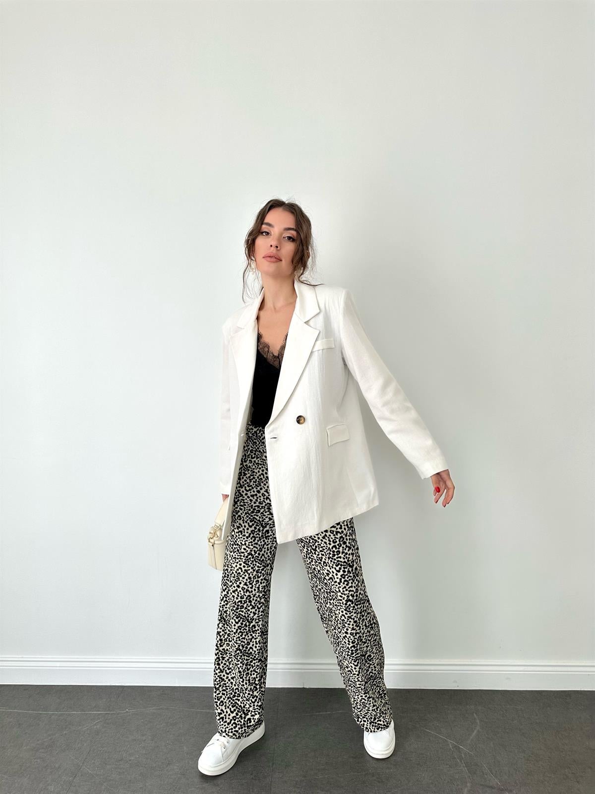 Ekru  Keten Blazer Ceket