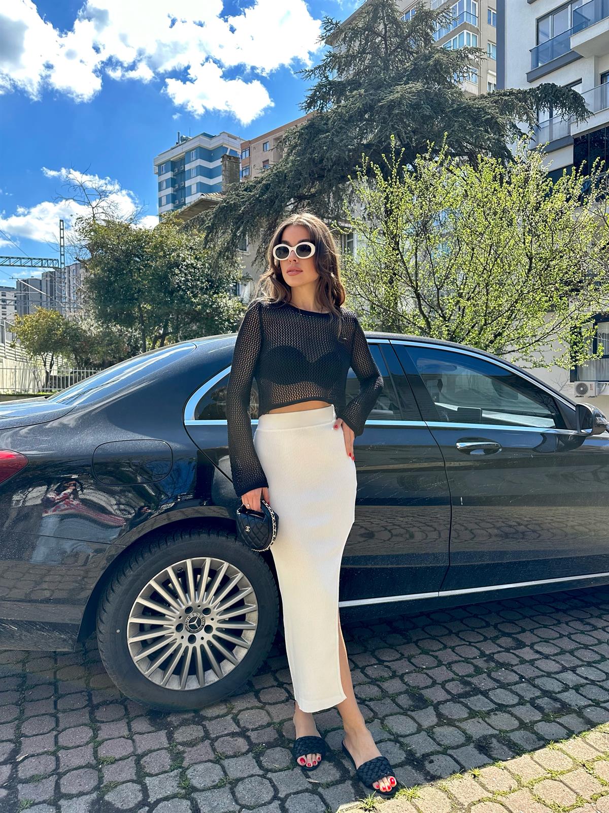 Ekru Sol Taraf Yırtmaçlı Etek · 9