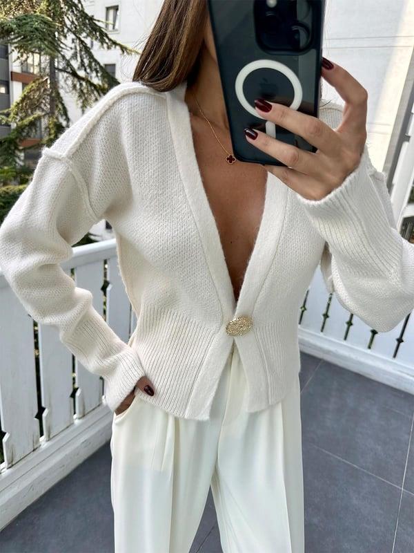 Ekru Ters Dikişli Tek Düğmeli Hırka