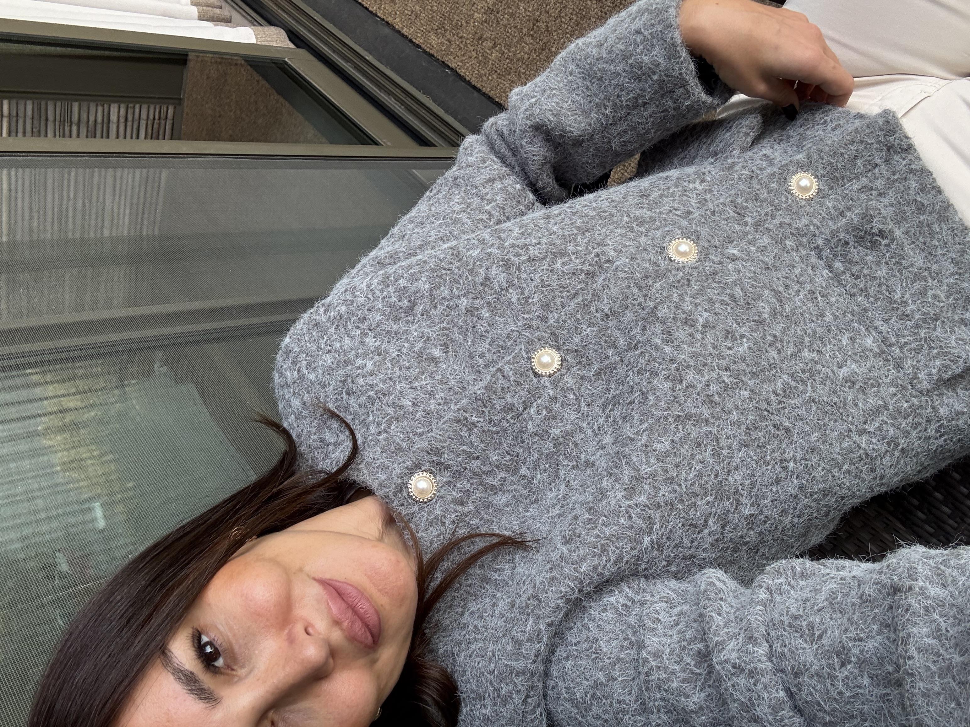 Füme Melanj İnci Düğmeli Astarlı Ceket