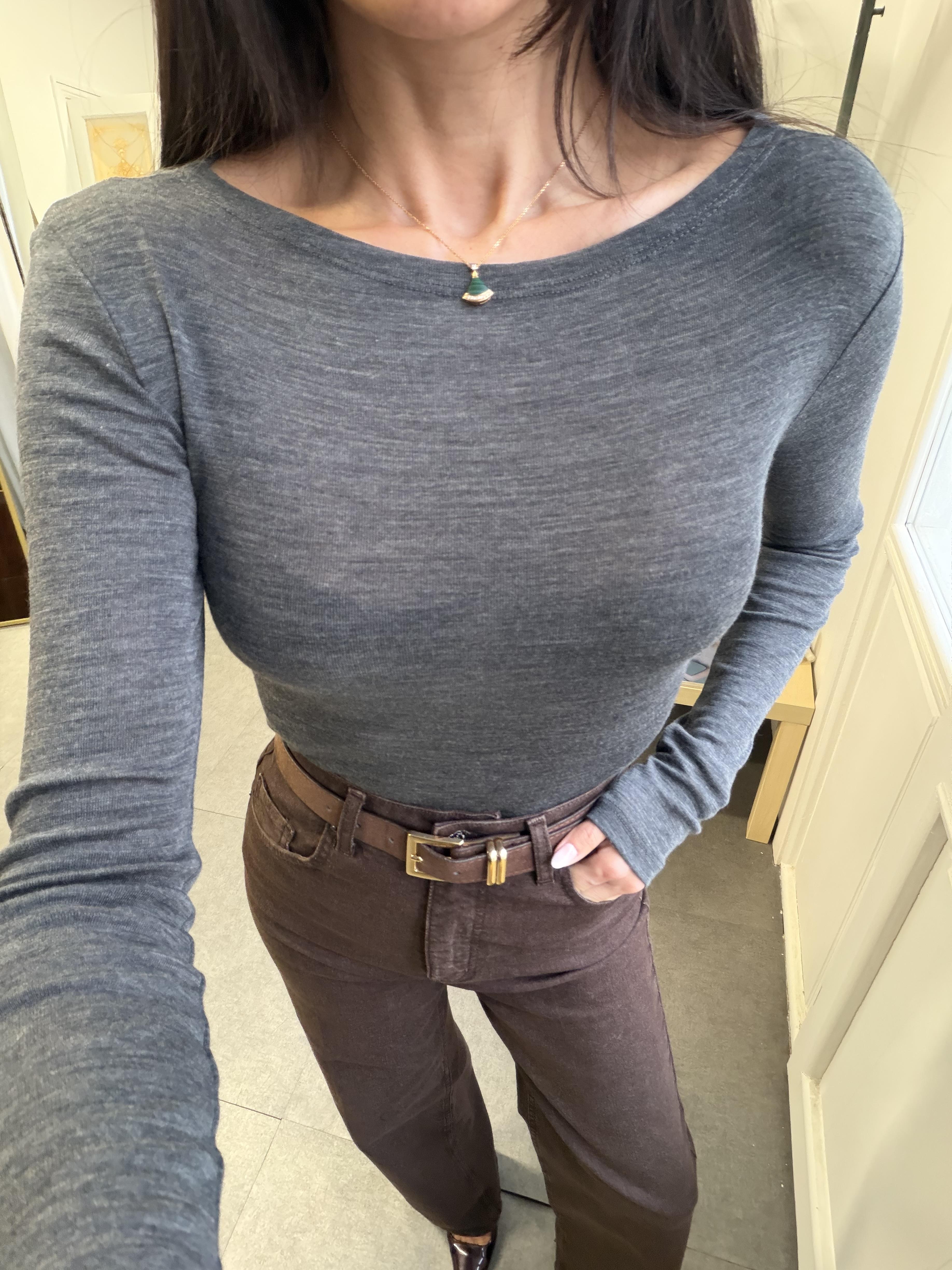 Füme Melanj Kayık Yaka Yün Top