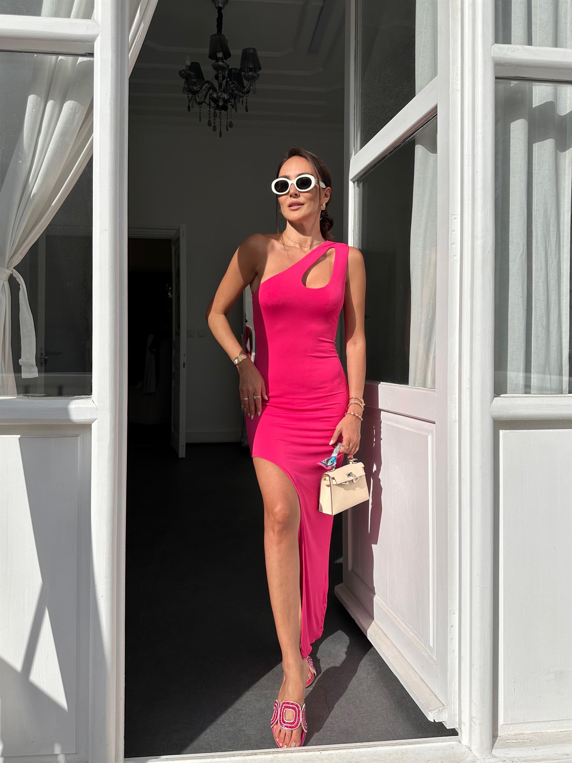 Fuşya  Asimetrik Elbise