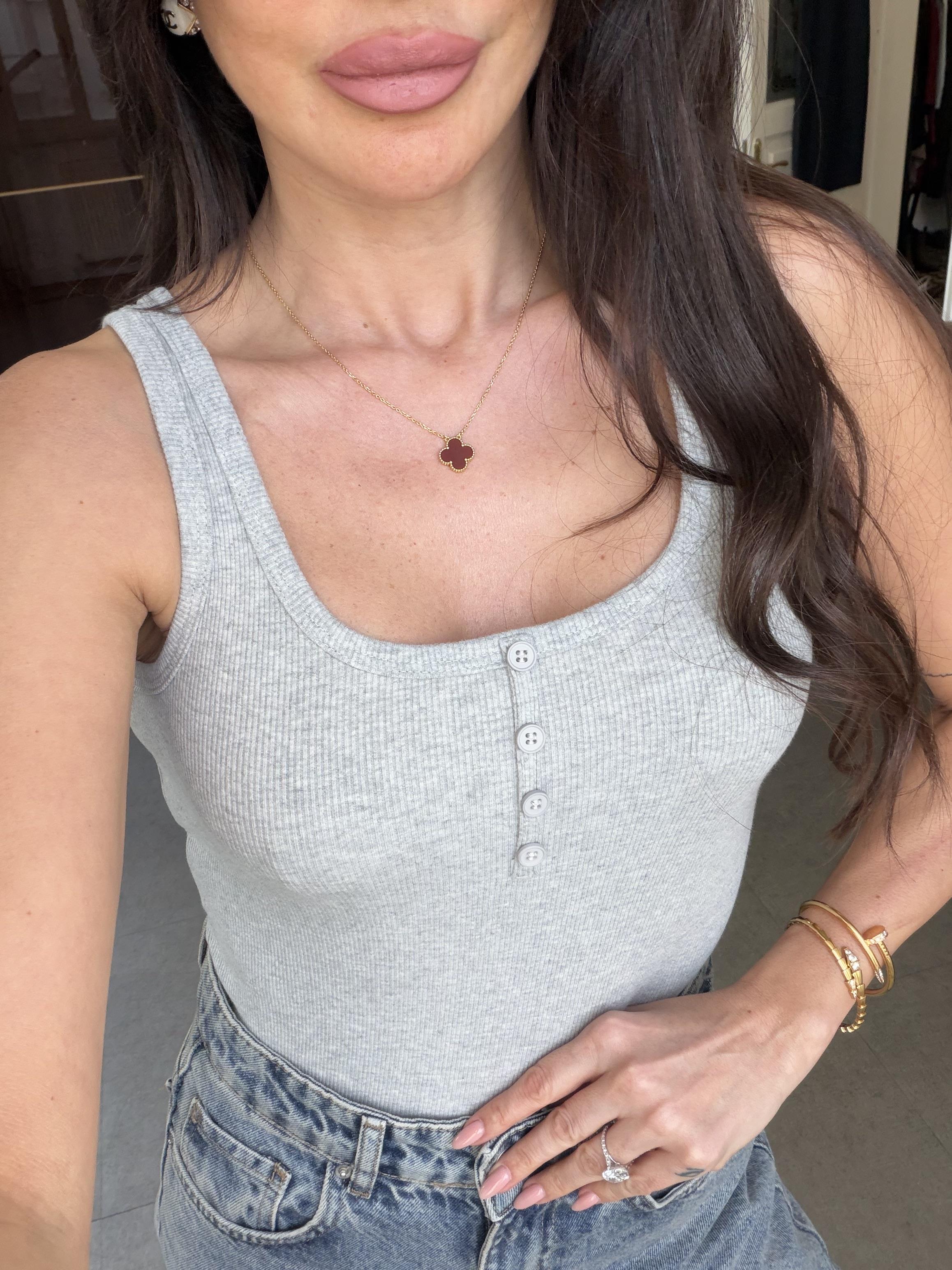 Gri Önden Düğmeli Atlet Bluz