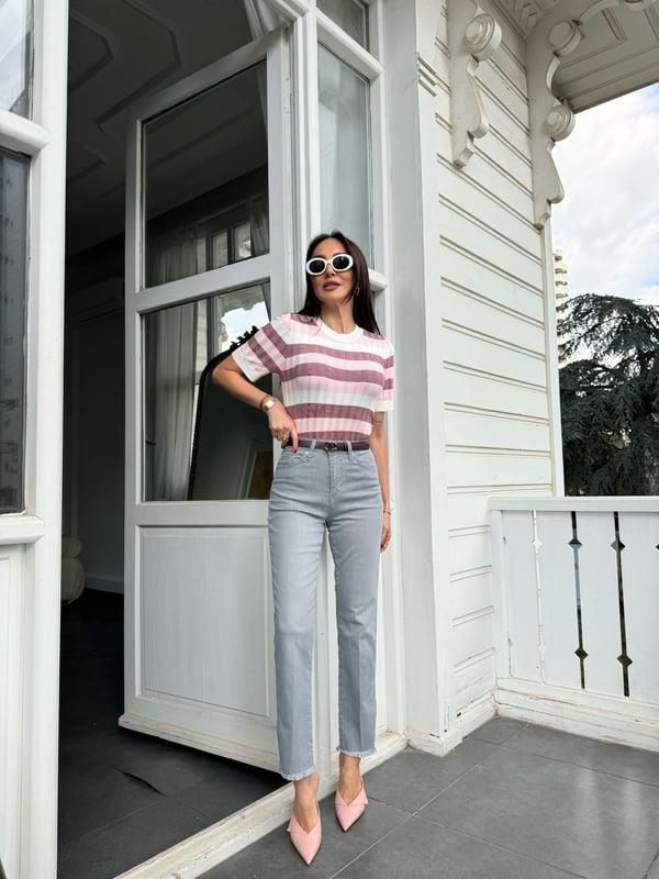 Gri Paçası Püsküllü ve Yırtmaçlı Jean Pantolon