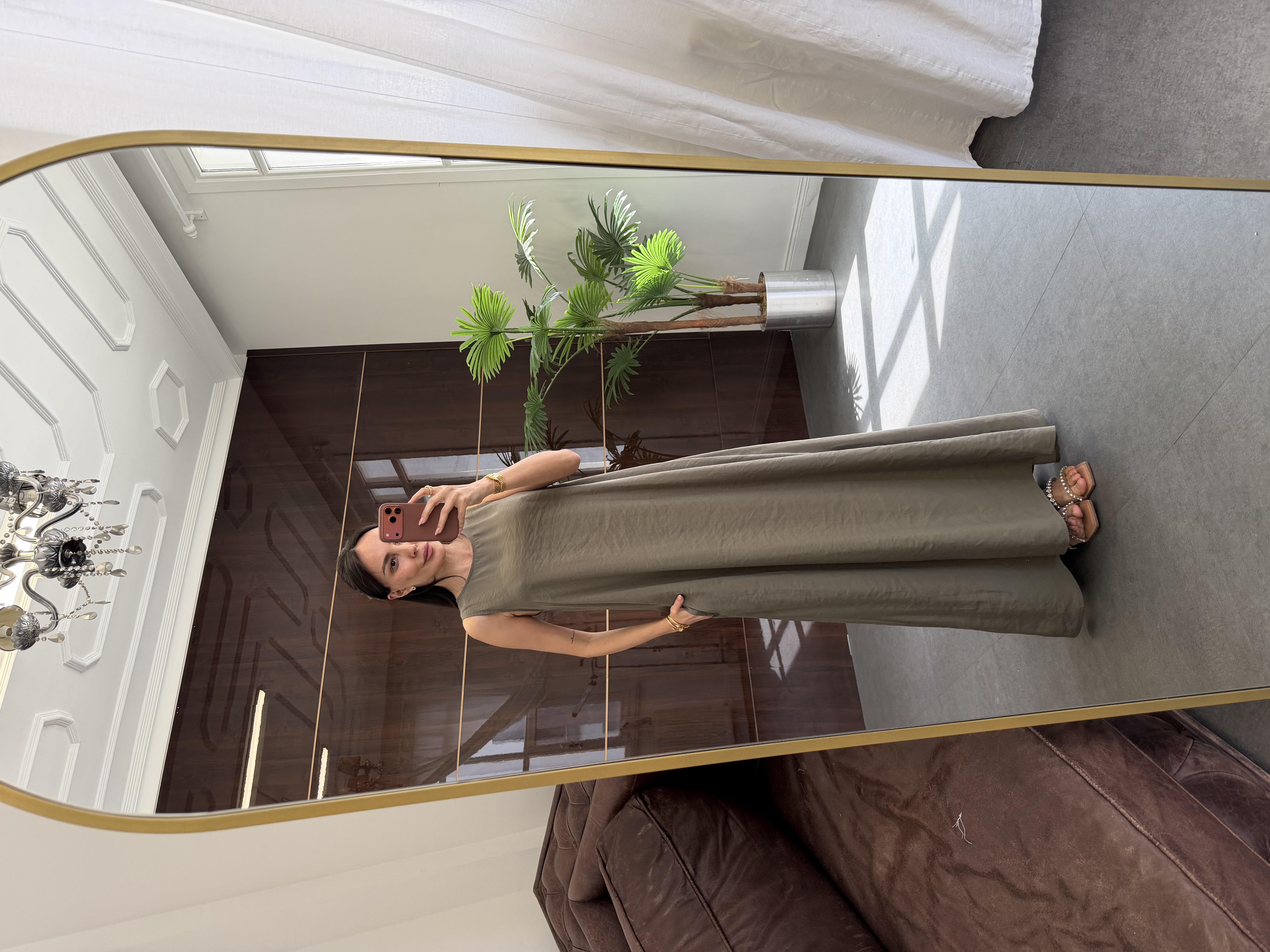 Haki Kolsuz Uzun Elbise