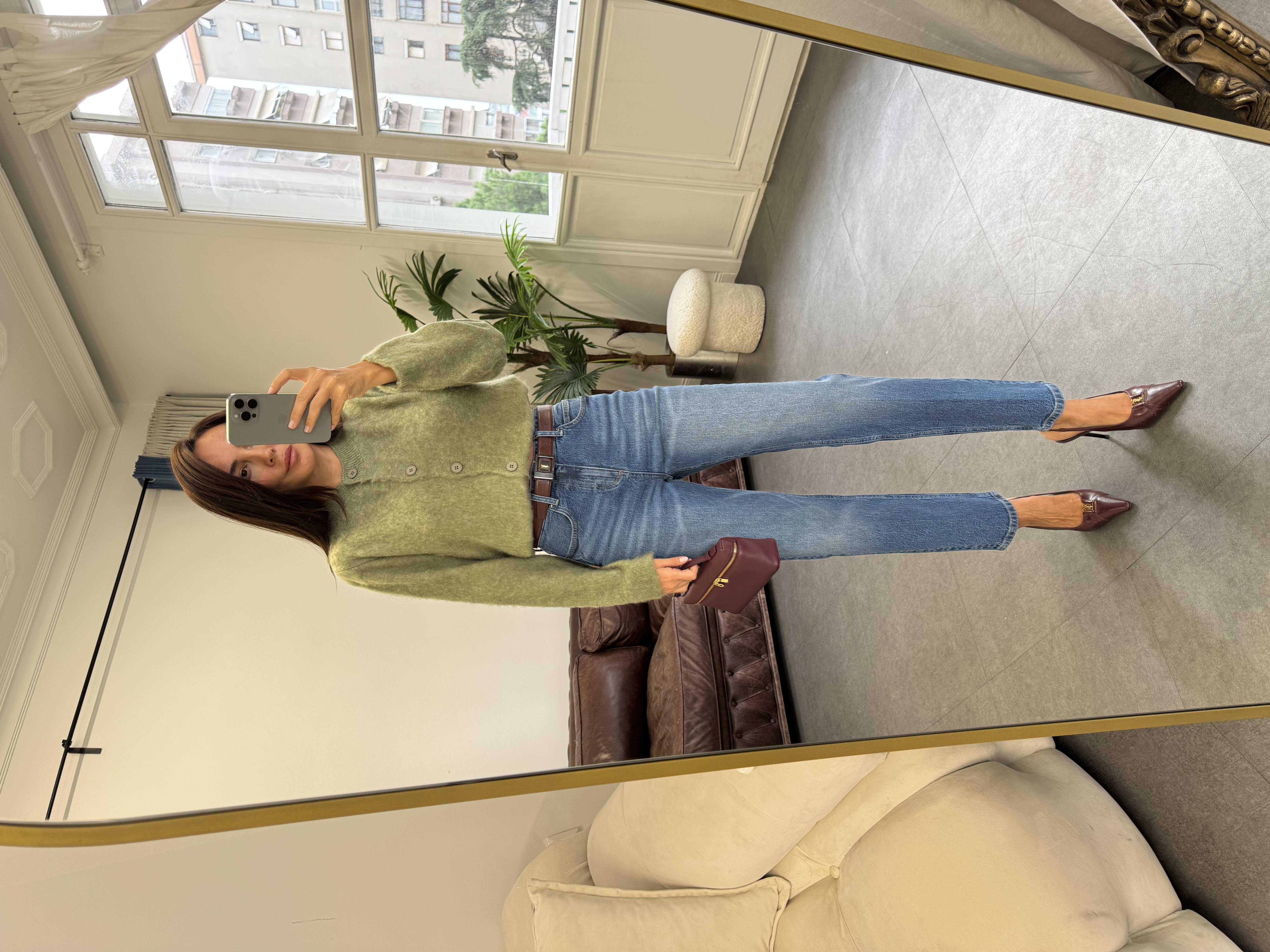 Haki Sıfır Yaka Sakallı Hırka