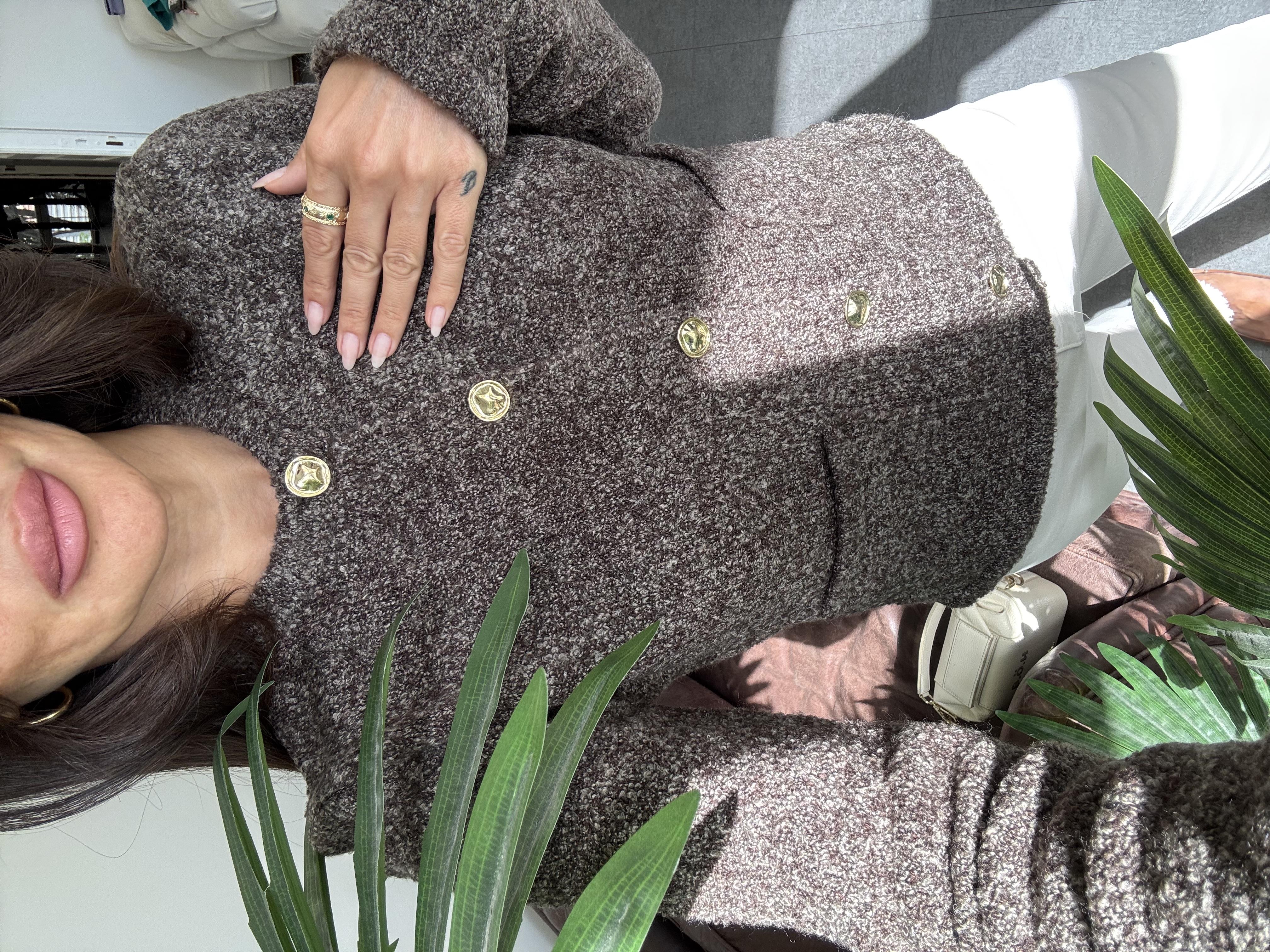 Kahve Bisiklet Yaka Buklet Cepli Düğmeli Triko Hırka